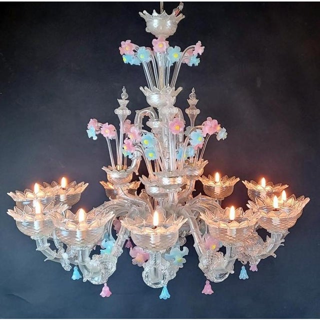 Italian Murano Glass Chandelier with Flowers For Sale - Image 6 of 7