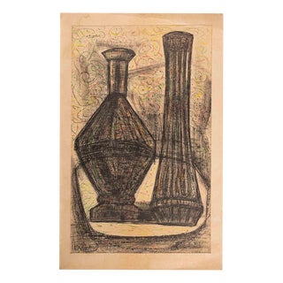 Georges Adingra, Still Life with Bottle and Vase, 1959, Ink, Pastel, & Watercolor on Paper For Sale