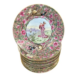 John Pouyat Limoges France Chinoiserie Plates Set of 12 For Sale
