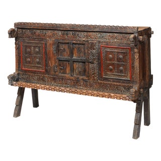 Carved Wooden Damchiya Chest, 1920s For Sale