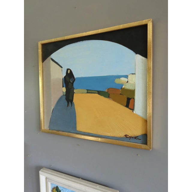Mid 20th Century Mid-Century Modern 'Seaside Passage' Vintage Coastal Landscape With Figure Oil Painting by Swedish Artist Eric Elfvén (1921–2008), Framed For Sale - Image 5 of 12