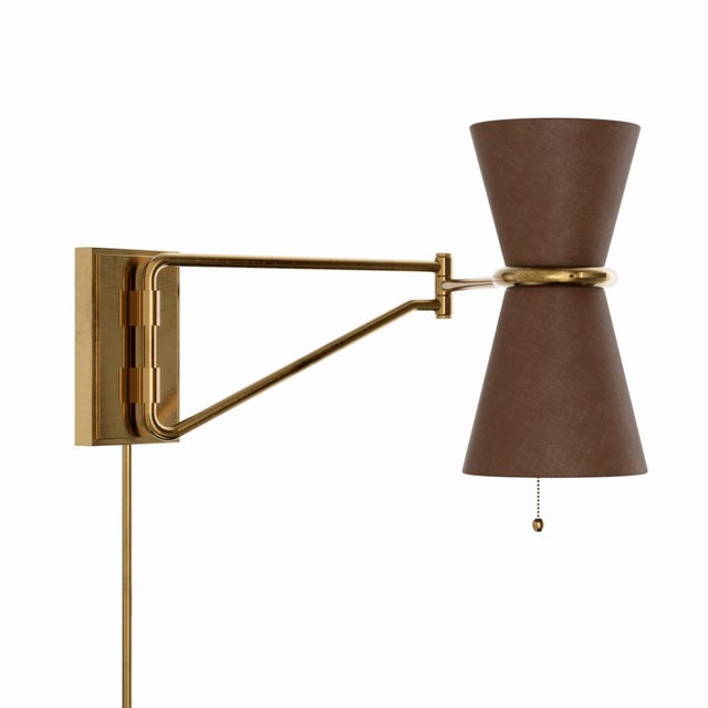 Brown Gable Swing Arm Sconce, Antique Natural Brass with Russet Shade For Sale - Image 8 of 8