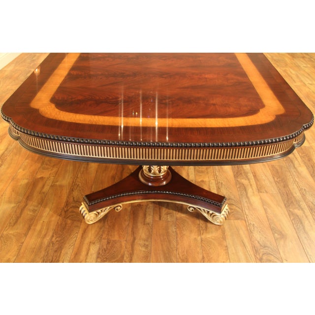 Large and Robust Neoclassical Mahogany Dining Table With Gold Leaf. New American Finish, Immaculate For Sale - Image 4 of 17