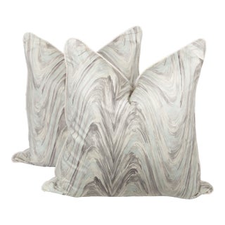 Marble Linen Blend Swirl Pillow Covers, a Pair For Sale