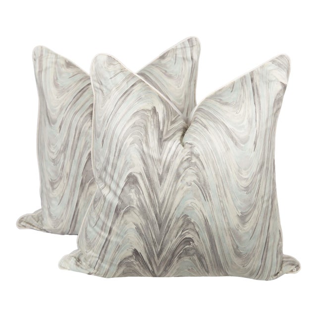 Marble Linen Blend Swirl Pillow Covers, a Pair For Sale