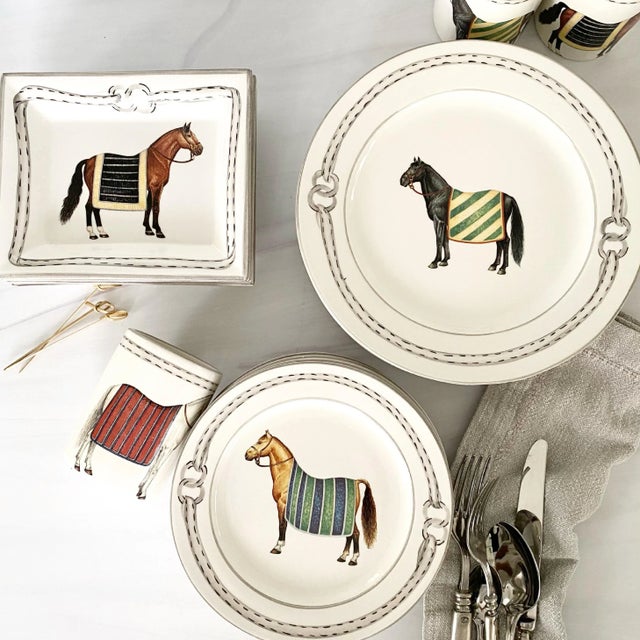 Contemporary Contemporary The Mane Lion Hand Painted Salad Plates - the Devon Collection- Set of 4 For Sale - Image 3 of 6