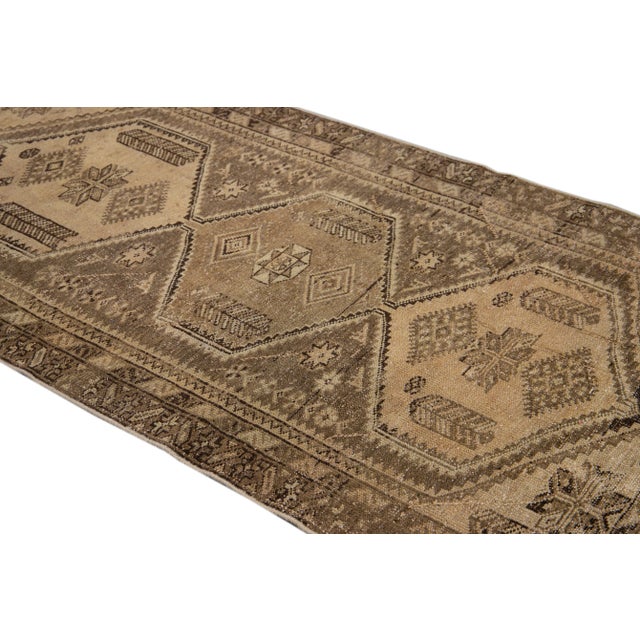1960s Vintage Distressed Brown Geometric Wool Rug For Sale - Image 4 of 7