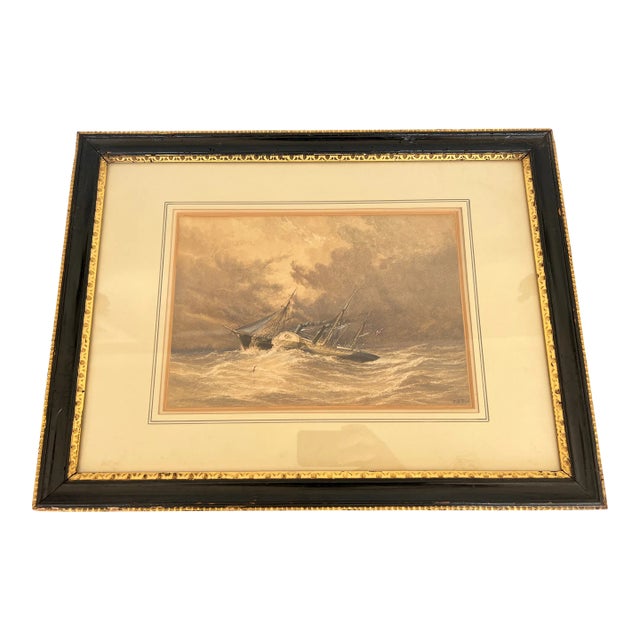 William Adolphus Knell, Maritime Rough Wave Watercolor C. 1860 For Sale