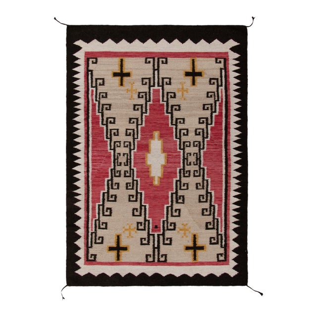 Modern Navajo Tribal Kilim Rug in Red, Beige-Brown, Off-White Geometric Pattern For Sale