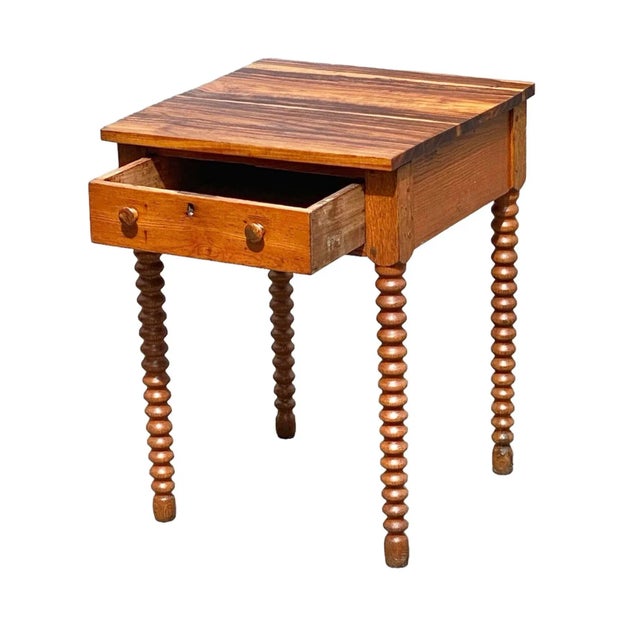 Late 19th Century Late 19th Century Antique Federal Style Southern Yellow Pine Work Table With Spool Turned Legs For Sale - Image 5 of 12