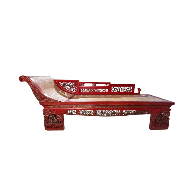 Vintage Chinoiserie Red Lacquer Princess Daybed 90" W For Sale - Image 9 of 15