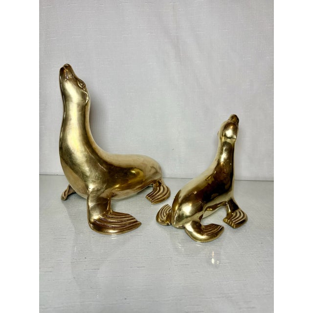 Mid-Century Modern Chic Vintage Mid-Century Brass Sea Lions Pair - Elegant Metal Art for Home Decor For Sale - Image 3 of 10