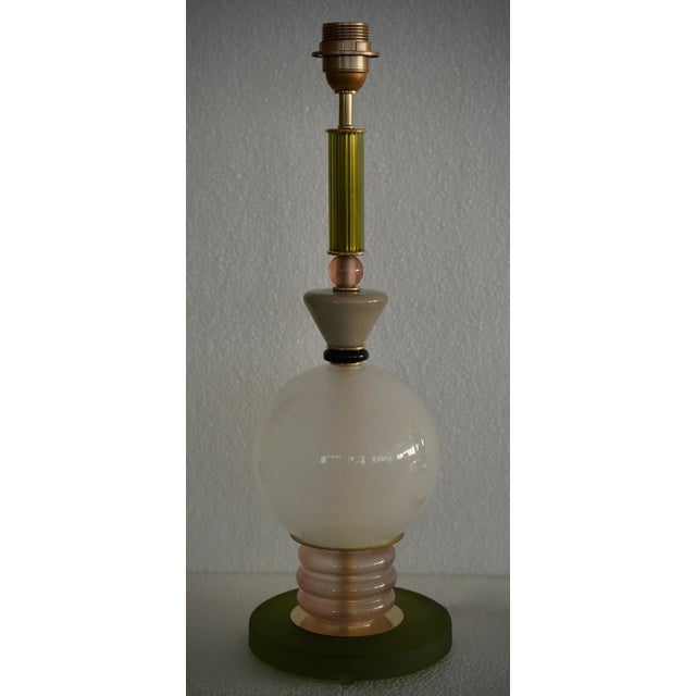 Murano Round Green Cream and Black Art Glass Table Lamp, 2000 For Sale - Image 9 of 9