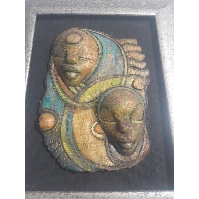 Contemporary 2000's "Timeless Connection' Figurative Faces Ceramic Wall Art Sculpture by Everard Powell, Framed For Sale - Image 3 of 6