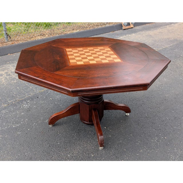 Vintage 54" Octagonal Poker & Chess Game Table With Vibrant Red Felt For Sale - Image 10 of 18