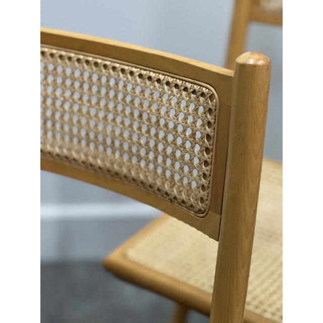 Mid-Century Belgian Folding Chairs in Wood and Hand-Woven Cane, Set of 4 For Sale - Image 4 of 15