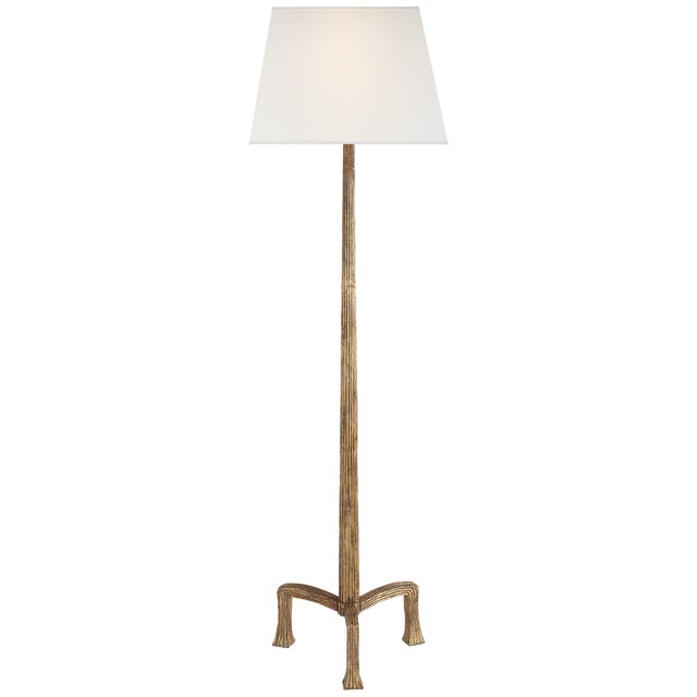 Transitional Chapman & Myers by Visual Comfort Signature Strie Floor Lamp in Gilded Iron with Linen Shade For Sale - Image 3 of 3