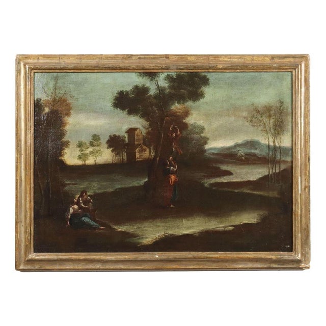 North Italian School Artist, Landscape with Figures, 1700s, Oil on Canvas, Framed For Sale - Image 10 of 10