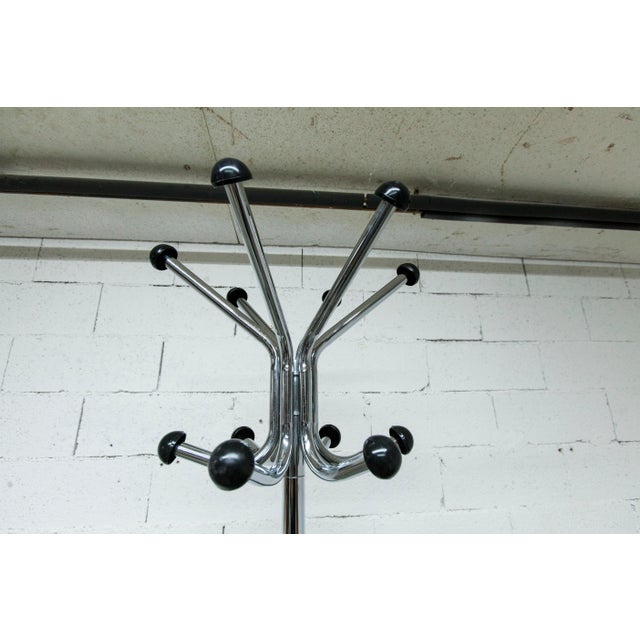Industrial Coat Rack with Twelve Hooks in Chrome and Black Plastic, 1960s For Sale - Image 3 of 8