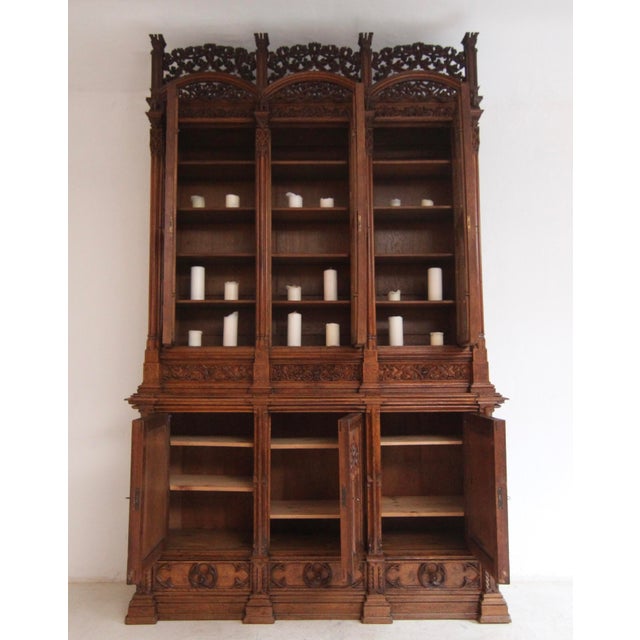 Wood Large Gothic Revival German Carved Oak Cabinet, 1883 For Sale - Image 7 of 18