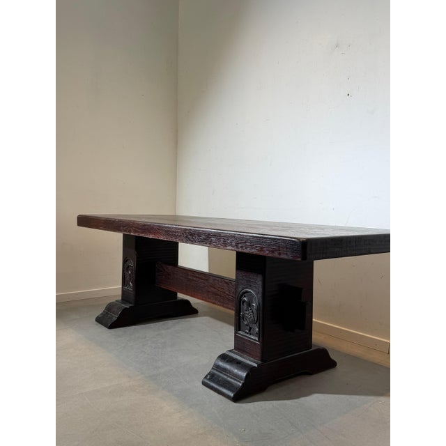Antique Oak Dining Table with Carved Pedestal Base For Sale - Image 6 of 10