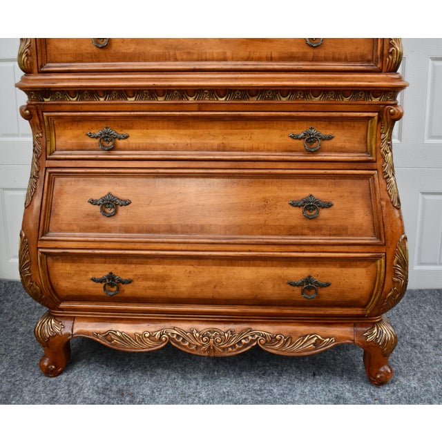 Legacy Carved Bombe Tall Chest French Style Pine Dresser W/Gold Details For Sale - Image 11 of 17