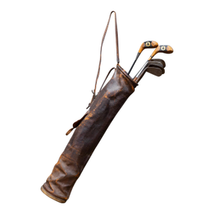 Antique Leather Walking Golf Bag With Hickory-Shaft & Steel Vintage Clubs c.1920-1945