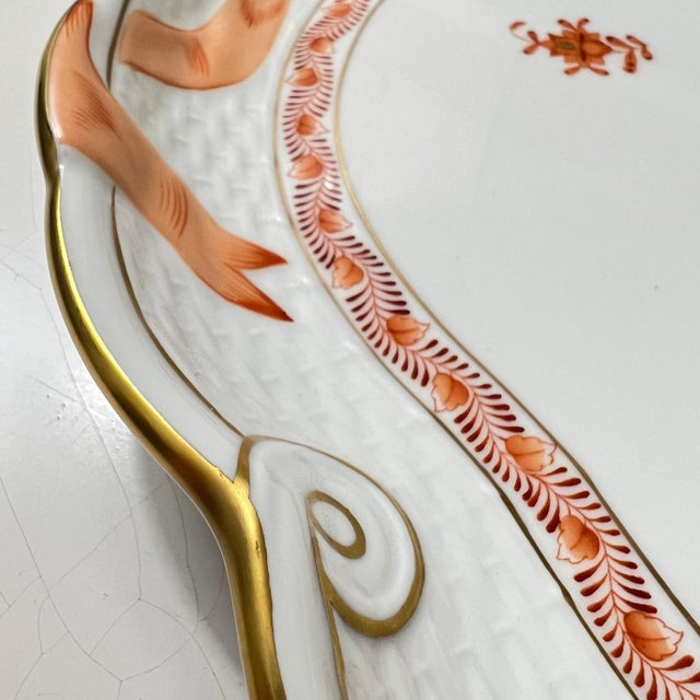 Herend 1980s Herend Hungary Chinese Bouquet Apponyi Rust ribbon tray // handpainted luxury china // made in Hungary // fine china // tea set For Sale - Image 4 of 10