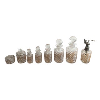 Crystal Topper Bottles with Bamboo Twist Pattern from Baccarat, France, 1910s, Set of 8 For Sale
