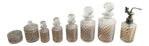 Crystal Topper Bottles with Bamboo Twist Pattern from Baccarat, France, 1910s, Set of 8