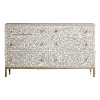 Arabesque Bone Inlay Six-Drawer Dresser - Grey by House of Jaipur For Sale