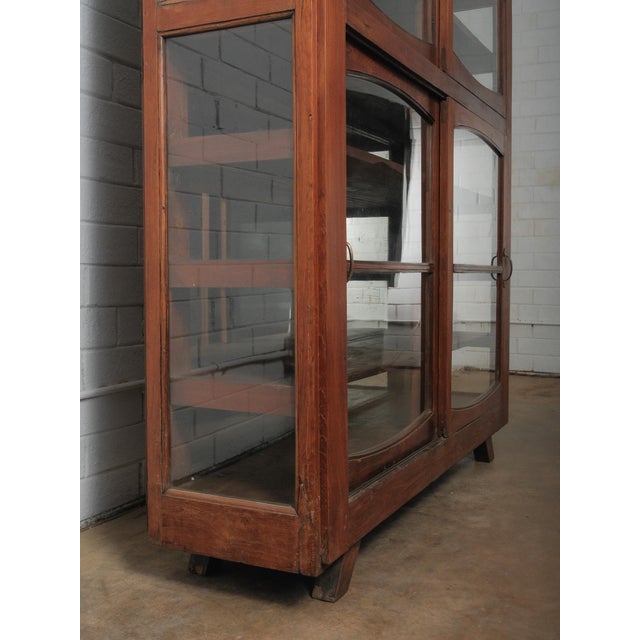 Wood Wooden Rounded-Glass Display Cabinet With Mirrored Back For Sale - Image 7 of 7