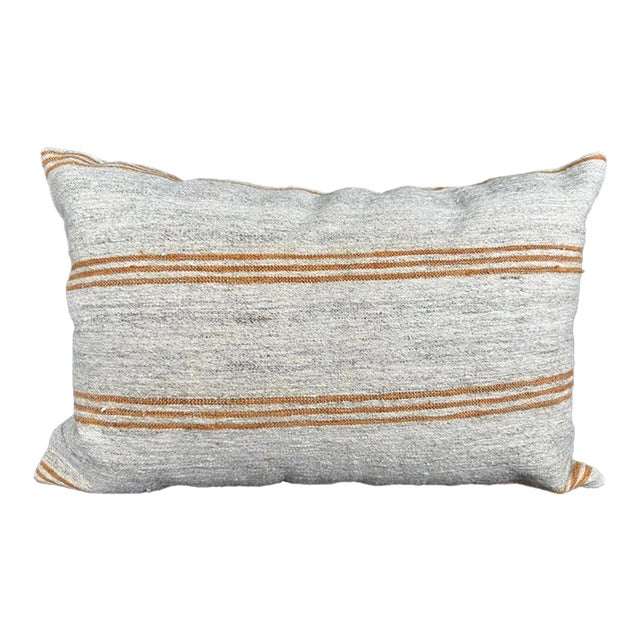 Turkish Hemp Pillow Cushion Natural Beige Rust Pillow Cushion Cover 16" x 24" For Sale