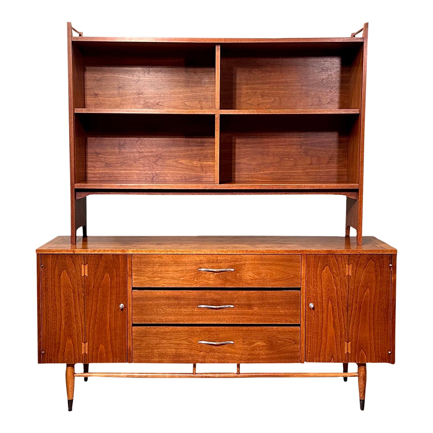 Vintage Rare Lane Acclaim Walnut Hutch Sideboard Credenza Two