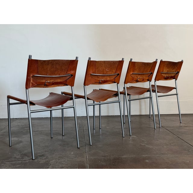 Martin Visser 1960s Martin Visser Patinated Leather Dining Chairs For Sale - Image 4 of 18