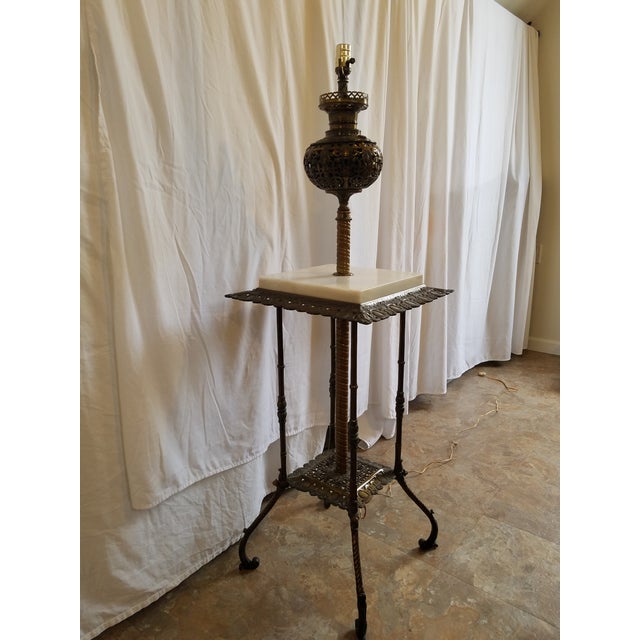 Antique Iron Brass and Marble Floor Lamp With Table Chairish