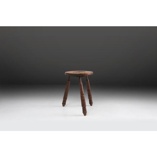 Vintage Brutalist Low Oak Stool, Belgium, 1960s For Sale - Image 5 of 9