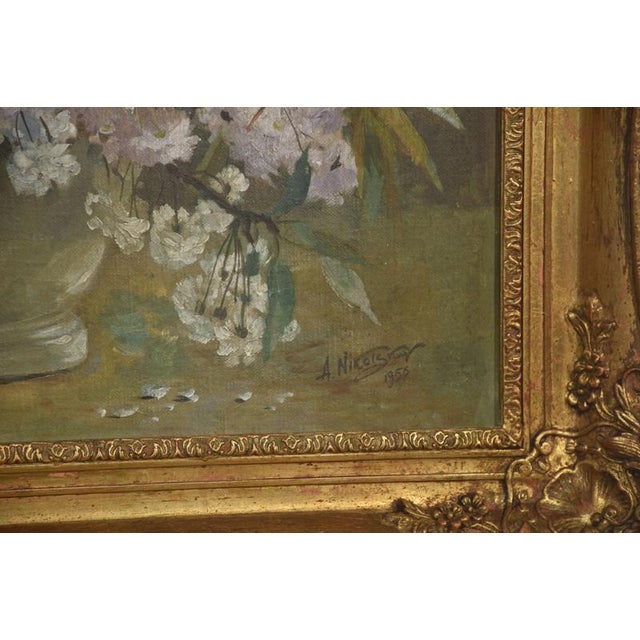 Gold Spring Flowers, 1950s, Oil on Canvas, Glass, Framed For Sale - Image 8 of 9