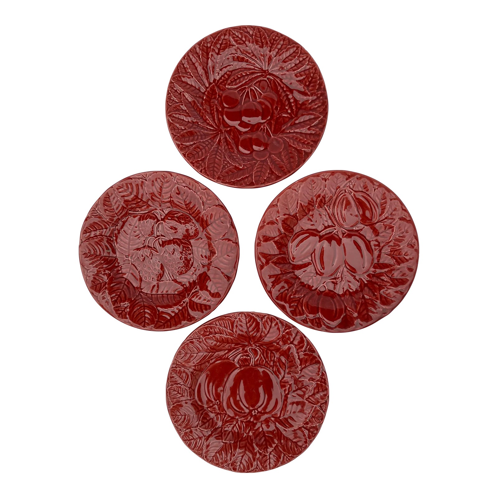 Early 20th Century Majolica Red Little Tea Plates Set of 4 Chairish