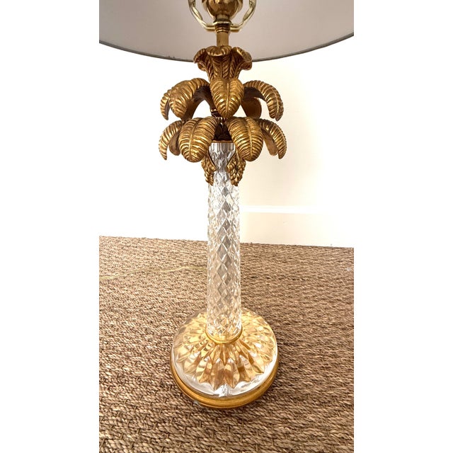 Cut crystal and brass dore palm tree lamp. Made in Italy. Custom design by in Arrowsmith forge in Milbrook, NY for a well...