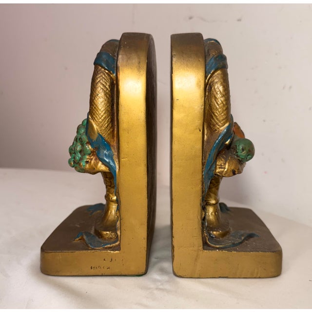 Bronze Large Pair Antique j.b. Hirsch Patinated Bronze Clad Fruit Baskets Bookends For Sale - Image 8 of 12