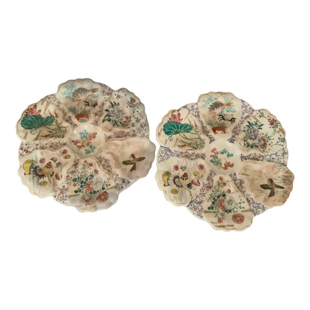 Antique Japanese Satsuma Oyster Plates c.1880’s For Sale