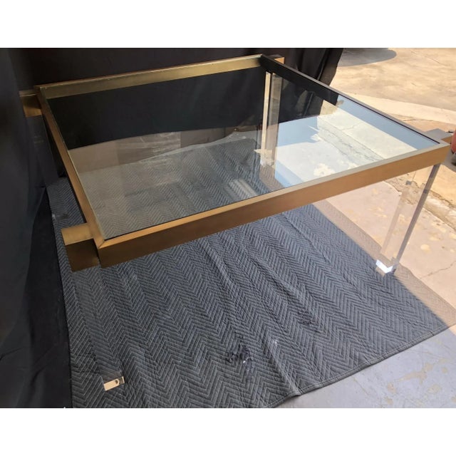 Metal Charles Hollis Jones "Box Line" Dining Table in Lucite and Vintage Solid Brass For Sale - Image 7 of 10
