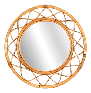 Mid-Century Italian Round Mirror in Curved Bamboo, Rattan and Wicker Frame, 1960s