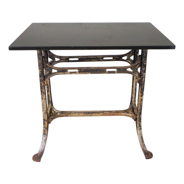 Industrial Cast Iron Garden Table with Stone Top, 1930s For Sale
