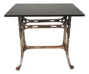 Industrial Cast Iron Garden Table with Stone Top, 1930s