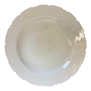 Asian Chinese White Ceramic Platter Bowl Scalloped Rim Huge Heavy 24.5 In. D.