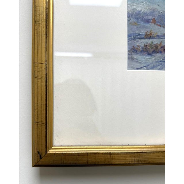 Metal Early 20th Century Original Oil on Copper Painting of a Winter Farm For Sale - Image 7 of 8