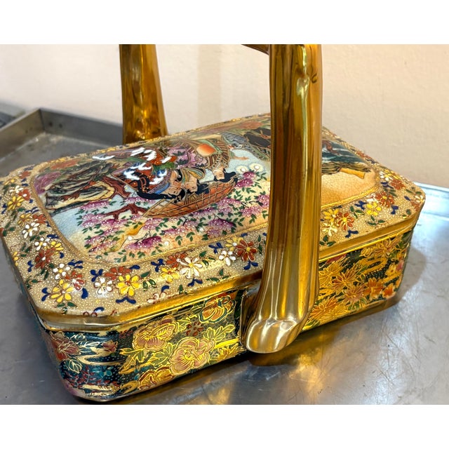 Ceramic Chinese Satsuma Gilt Ceramic Handled Box For Sale - Image 7 of 8