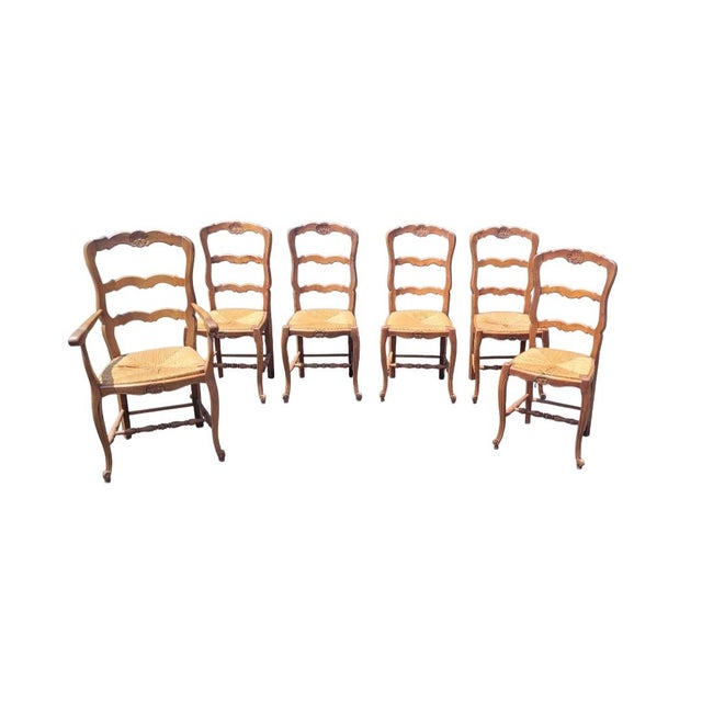 6 Country French Shell Carced Dining Chairs For Sale - Image 11 of 11